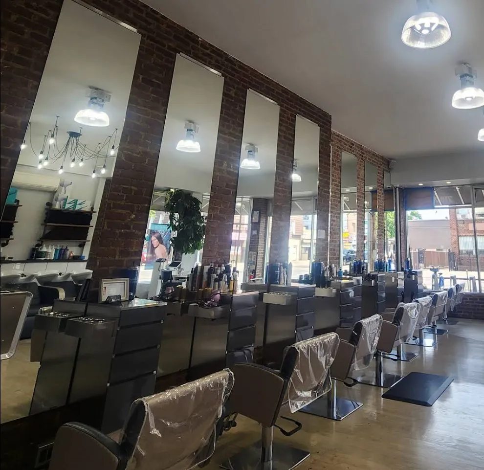 Mirrors and exposed brick interior